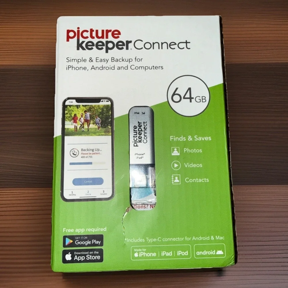 Picture Keeper Connect 64GB USB-C Silver Backup Drive for iPhone iPad Android